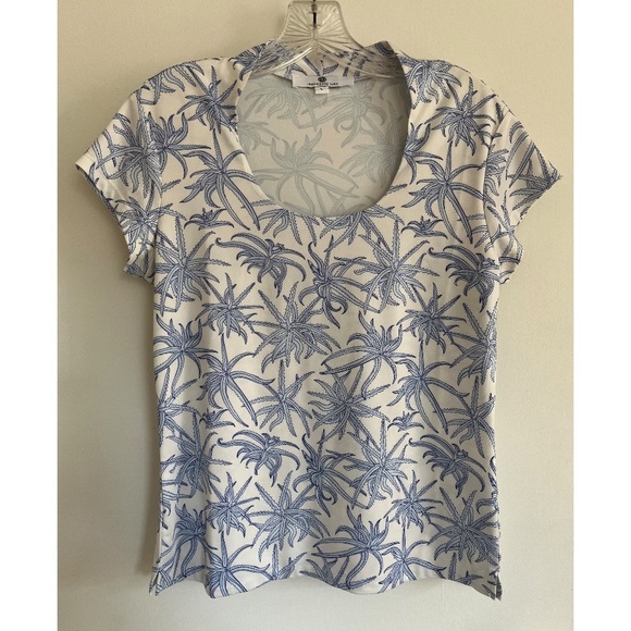 Jean Pierre Klifa Stretch White Coral Print Blouse Short Sleeve, Size L - Picture 1 of 7